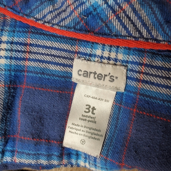 Carter's Blue Red White Plaid Flannel Button Down Shirt Toddler Boy Size 3T EUC - Picture 3 of 14